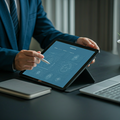 Professional accountant reviewing financial information on a digital tablet